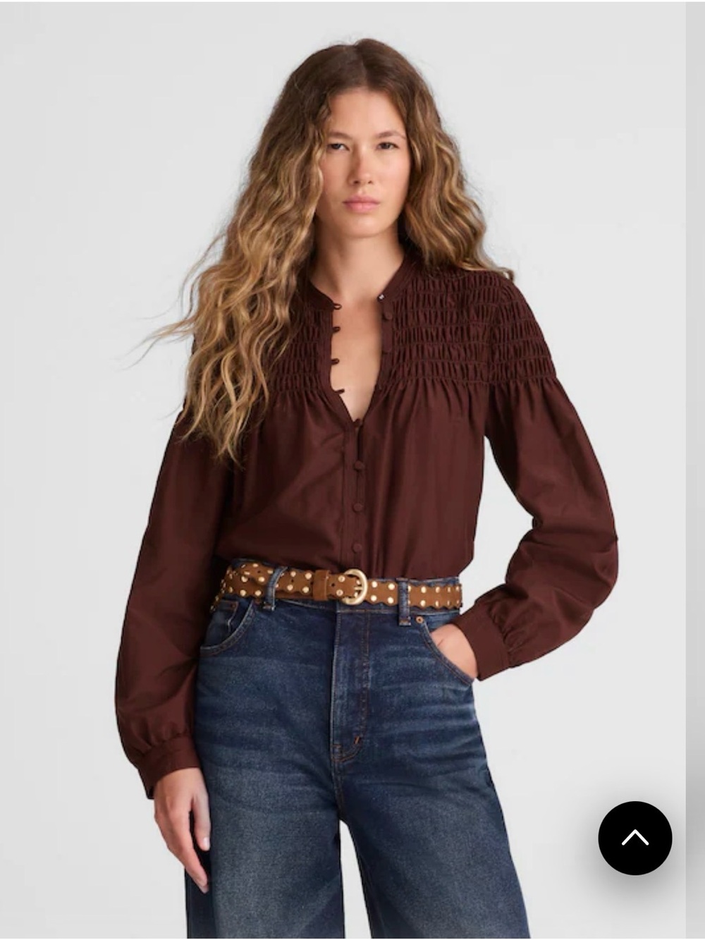 Madewell Smocked Top in Cotton Silk Blend in Chocolate Raisin Size M NWT